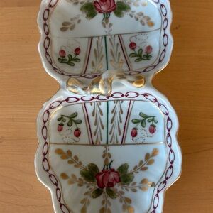 vintage hand-painted porcelain divided serving dish